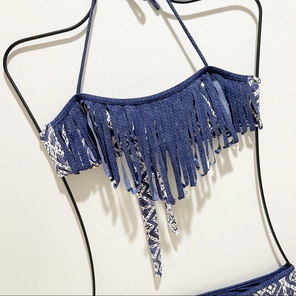TO THE 9’S Big Girls Swim Bikini Blue Reversible